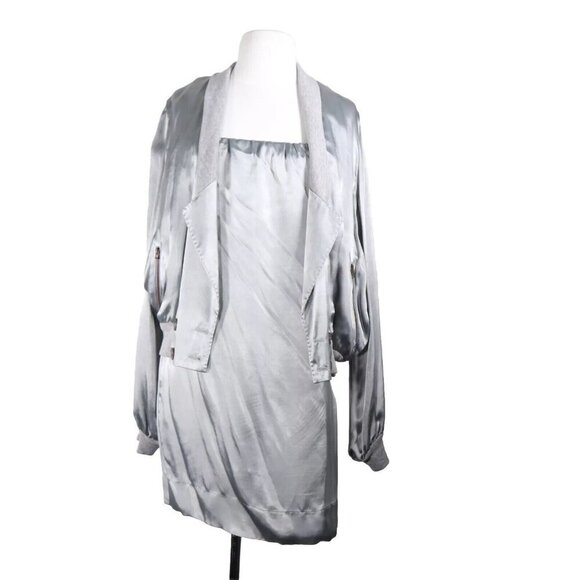 Stella McCartney Womens IT42 Gray Satin Strapless Mini Dress & Bomber Jacket 2PC - Picture 1 of 11